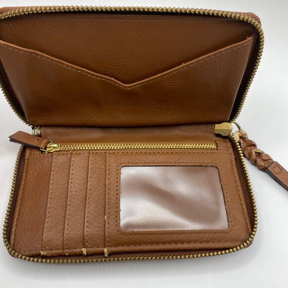 Vintage Fossil Women's Zip Around Wristlet Wallet Brown Leather Y2K Retro Dots - Picture 6 of 8